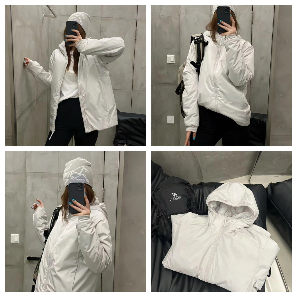 Winter Men's Women's  Unisex Lightweight Cotton Jacket Water-Resistant Hooded Design Windproof Warm Cotton Coat Fashion Trendy Men's Outerwear Lightweight Thermal  Cotton-Padded