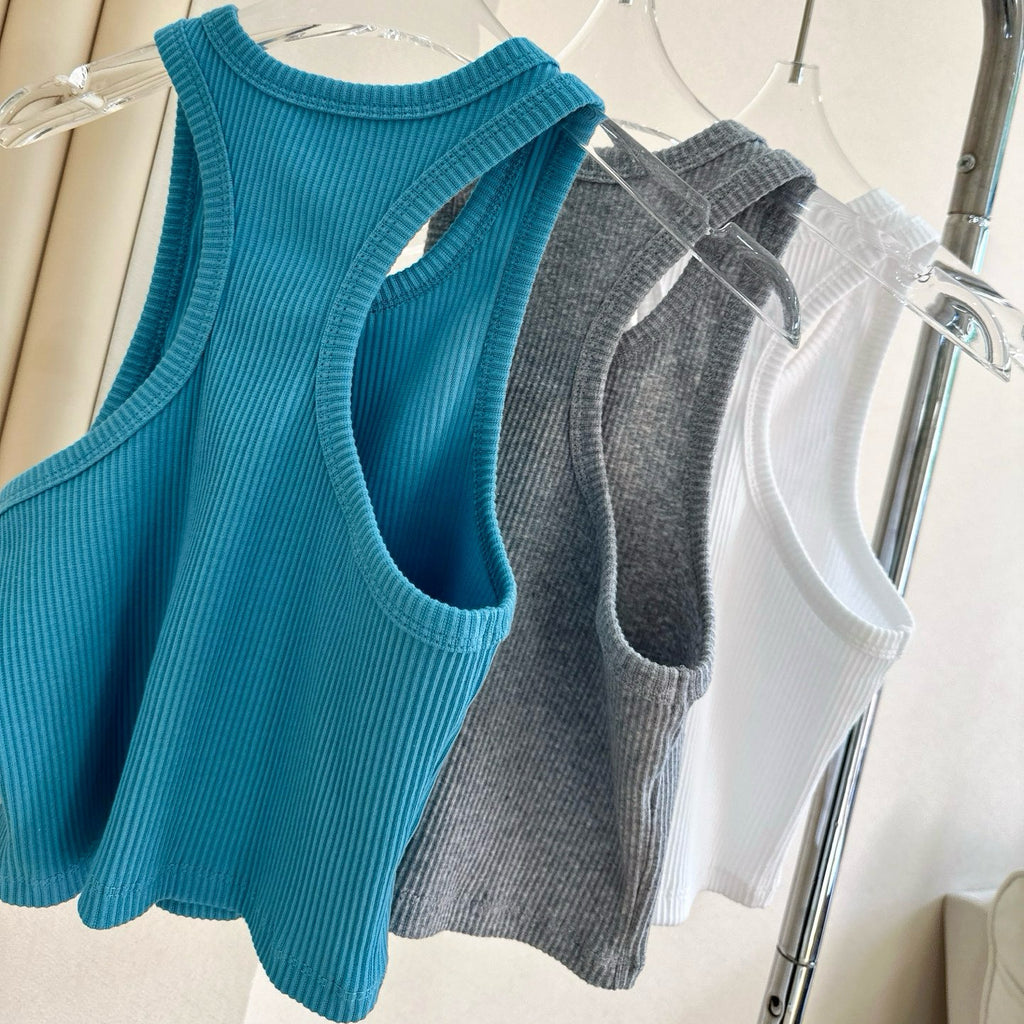 Activewear Ribbed Tank Top Women Anti-Stripe Vest Short Yoga Running Sports Versatile Fitness Top Breathable Ribbed for Women All-Sport No Padding Lightweight in Multi-Colors