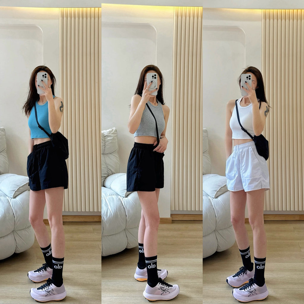 Activewear Ribbed Tank Top Women Anti-Stripe Vest Short Yoga Running Sports Versatile Fitness Top Breathable Ribbed for Women All-Sport No Padding Lightweight in Multi-Colors