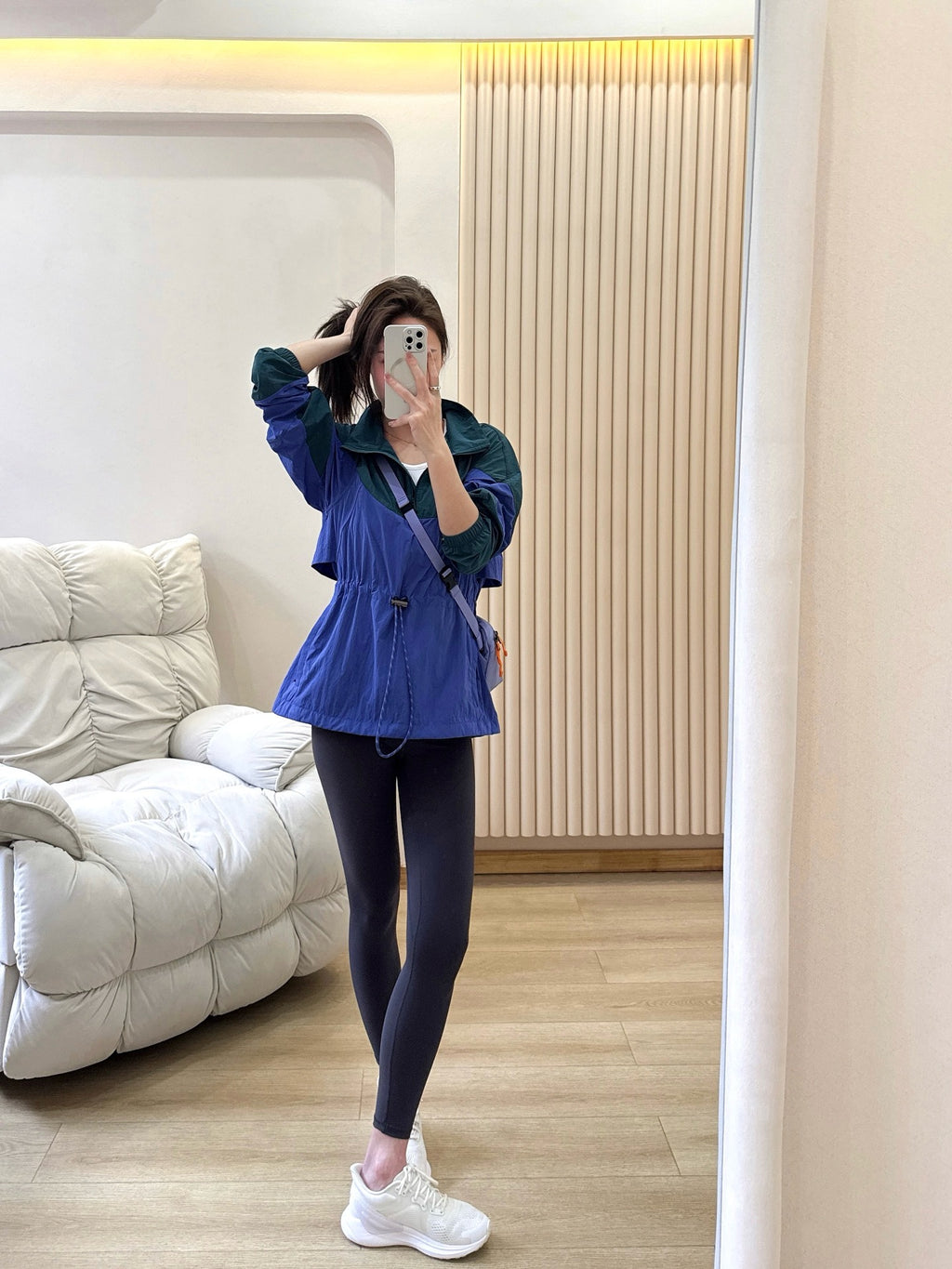 Women's Evergreen Woven Color Block Jacket Cinch Waist Slimming Outdoor Activewear Windbreaker Covers Hips sun- protective jacket Outdoor Running Camping Hiking Windbreaker Premium Quality