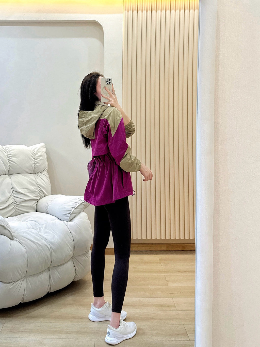 Women's Evergreen Woven Color Block Jacket Cinch Waist Slimming Outdoor Activewear Windbreaker Covers Hips sun- protective jacket Outdoor Running Camping Hiking Windbreaker Premium Quality