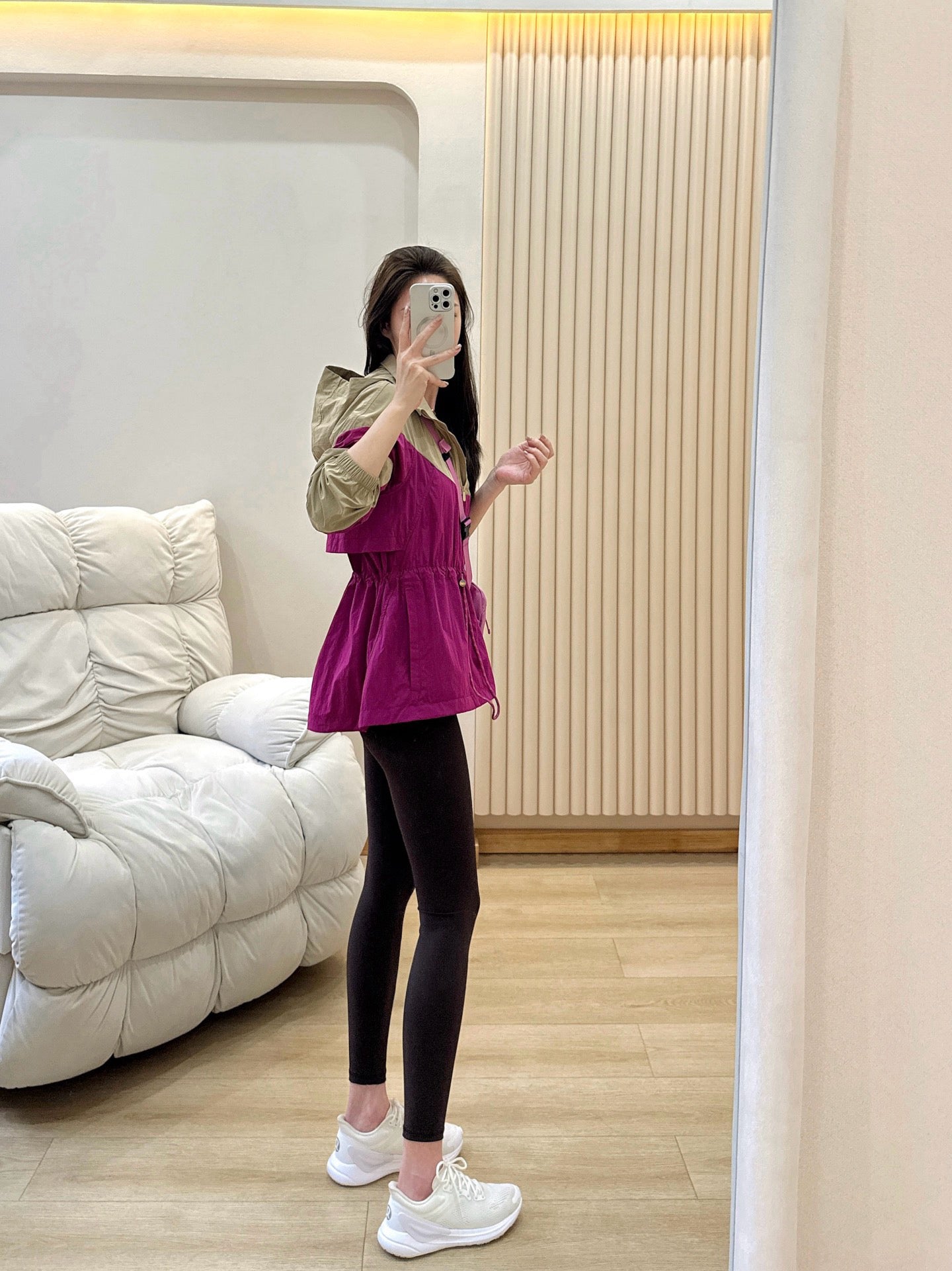 Women's Evergreen Woven Color Block Jacket Cinch Waist Slimming Outdoor Activewear Windbreaker Covers Hips sun- protective jacket Outdoor Running Camping Hiking Windbreaker Premium Quality