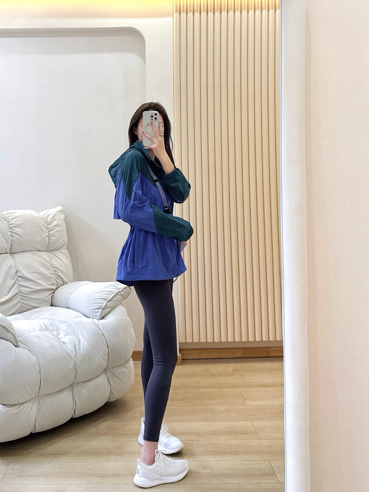 Women's Evergreen Woven Color Block Jacket Cinch Waist Slimming Outdoor Activewear Windbreaker Covers Hips sun- protective jacket Outdoor Running Camping Hiking Windbreaker Premium Quality