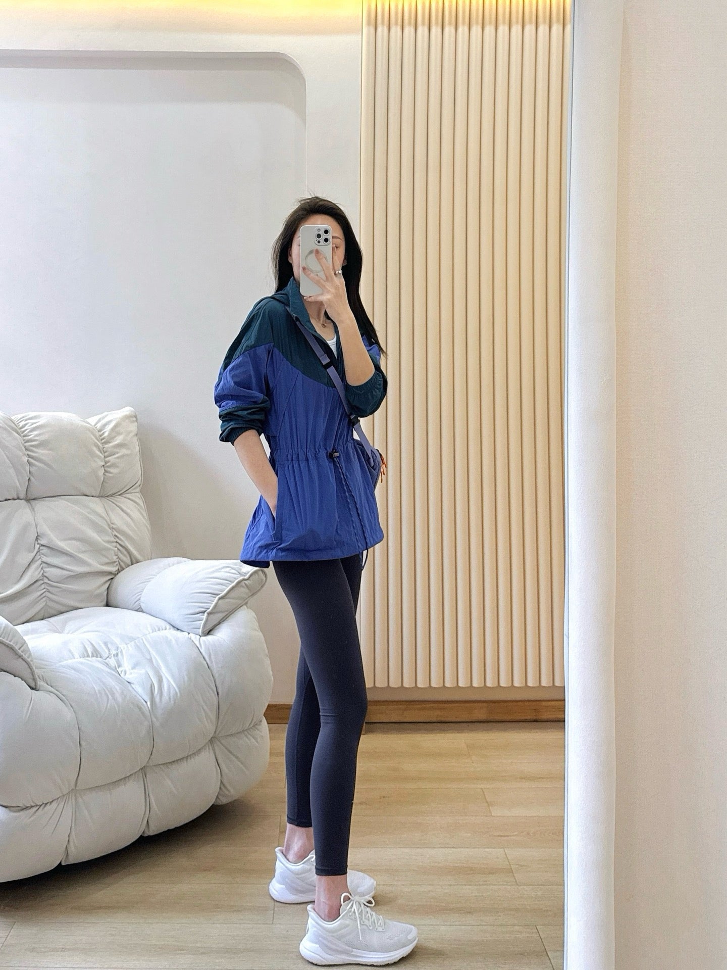 Women's Evergreen Woven Color Block Jacket Cinch Waist Slimming Outdoor Activewear Windbreaker Covers Hips sun- protective jacket Outdoor Running Camping Hiking Windbreaker Premium Quality