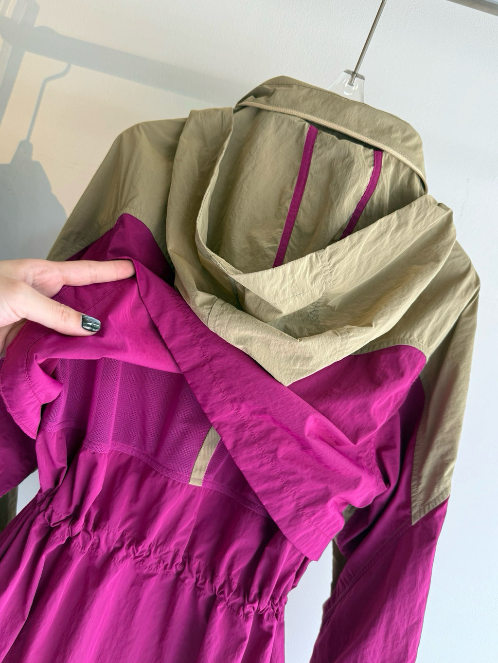 Women's Evergreen Woven Color Block Jacket Cinch Waist Slimming Outdoor Activewear Windbreaker Covers Hips sun- protective jacket Outdoor Running Camping Hiking Windbreaker Premium Quality