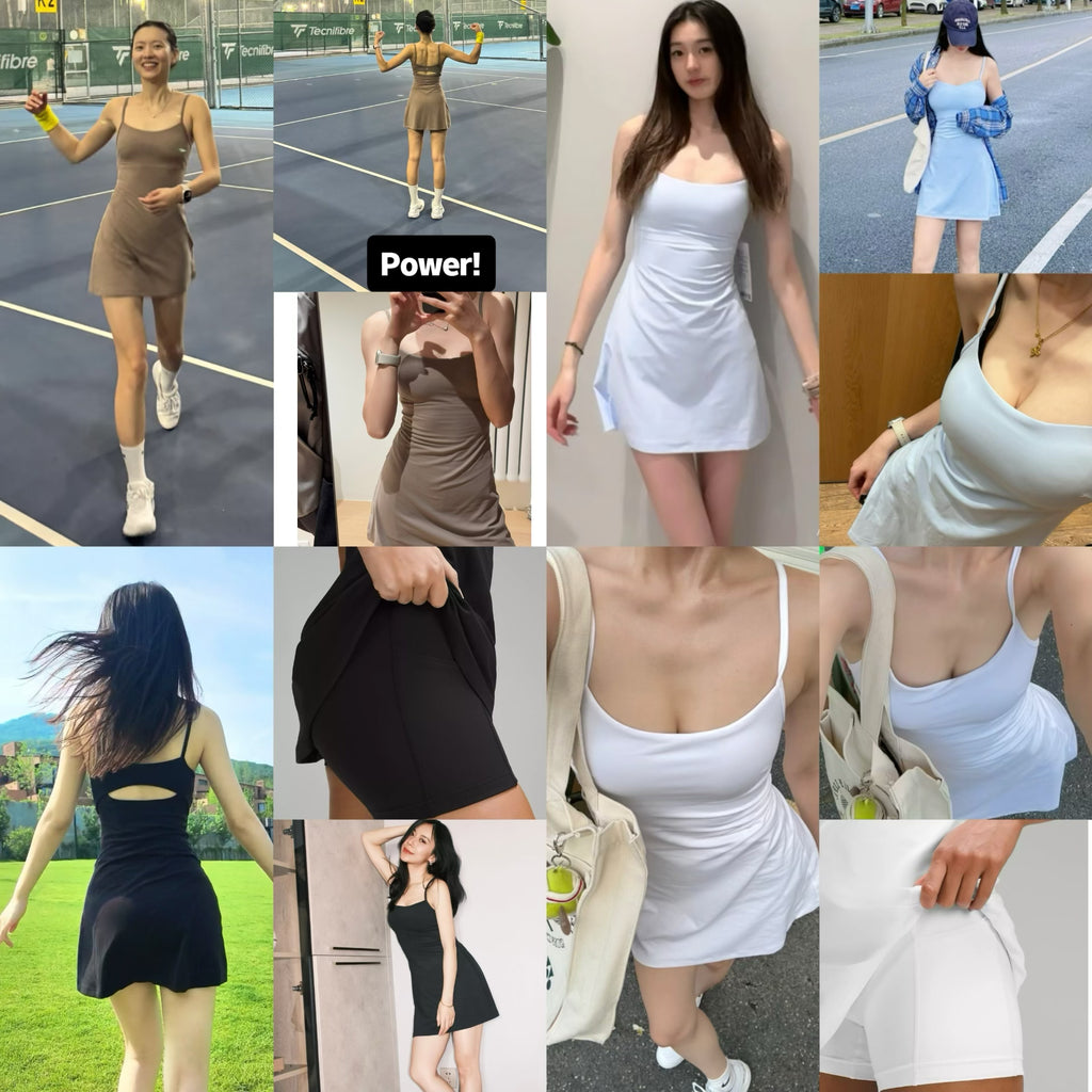 Aln Built-in Bra Active Mini Dress with Shorts & Pockets | Buttery Soft Nulu-Feel Tennis Dress Tummy Control Sculpting Athleisure Dress