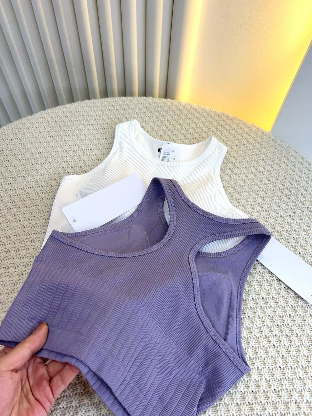 Sports Tank Tops Knitted Ribbed Chest Pad Medium Support  suitable for A to D cup sizes Casual Fitness Breathable Versatile Yoga Running Underwear