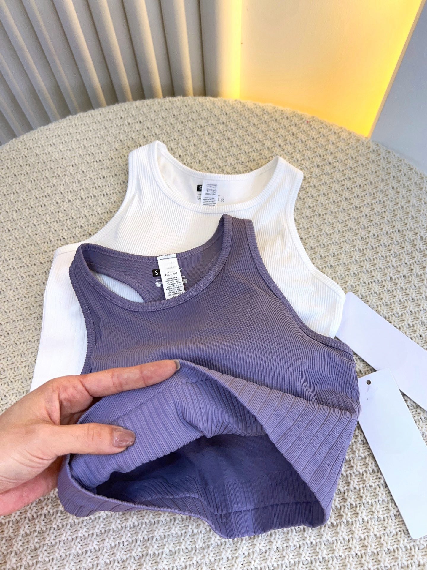 Sports Tank Tops Knitted Ribbed Chest Pad Medium Support  suitable for A to D cup sizes Casual Fitness Breathable Versatile Yoga Running Underwear