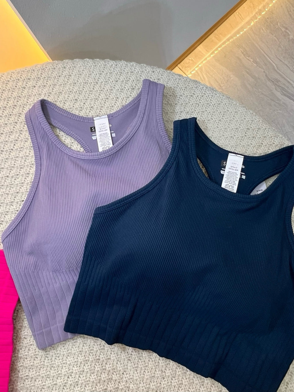 Sports Tank Tops Knitted Ribbed Chest Pad Medium Support  suitable for A to D cup sizes Casual Fitness Breathable Versatile Yoga Running Underwear