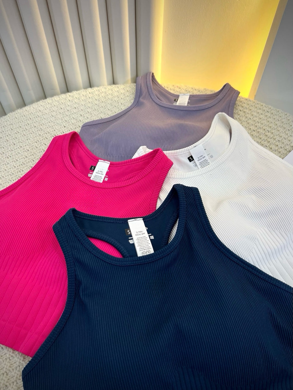 Sports Tank Tops Knitted Ribbed Chest Pad Medium Support  suitable for A to D cup sizes Casual Fitness Breathable Versatile Yoga Running Underwear