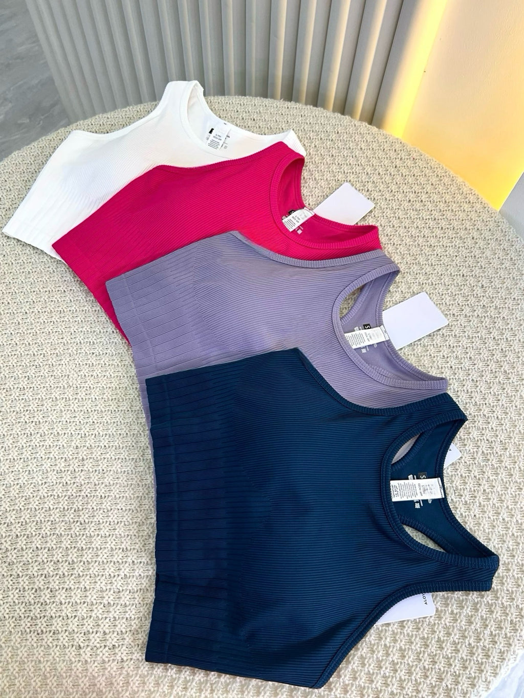 Sports Tank Tops Knitted Ribbed Chest Pad Medium Support  suitable for A to D cup sizes Casual Fitness Breathable Versatile Yoga Running Underwear