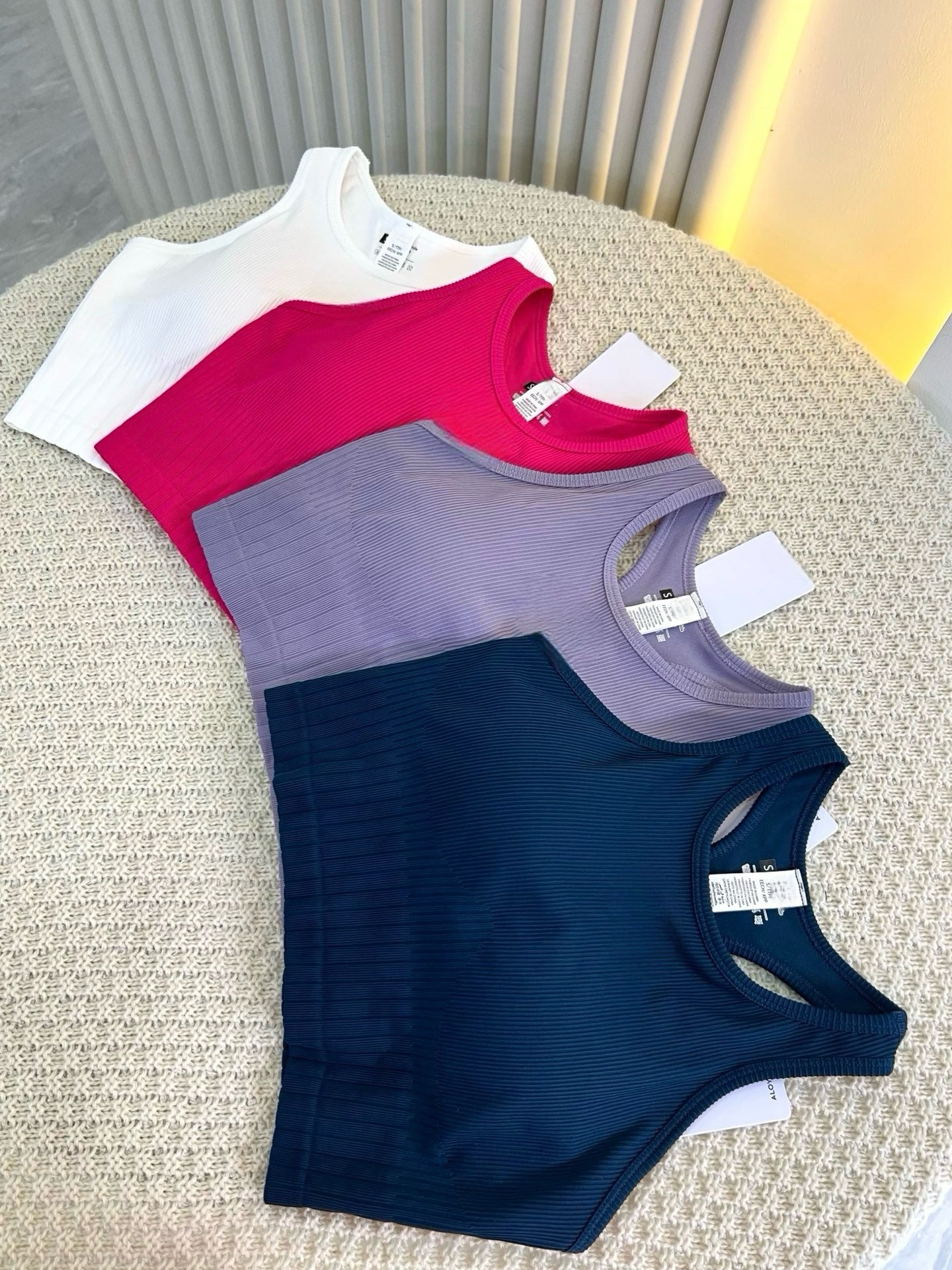 Sports Tank Tops Knitted Ribbed Chest Pad Medium Support  suitable for A to D cup sizes Casual Fitness Breathable Versatile Yoga Running Underwear