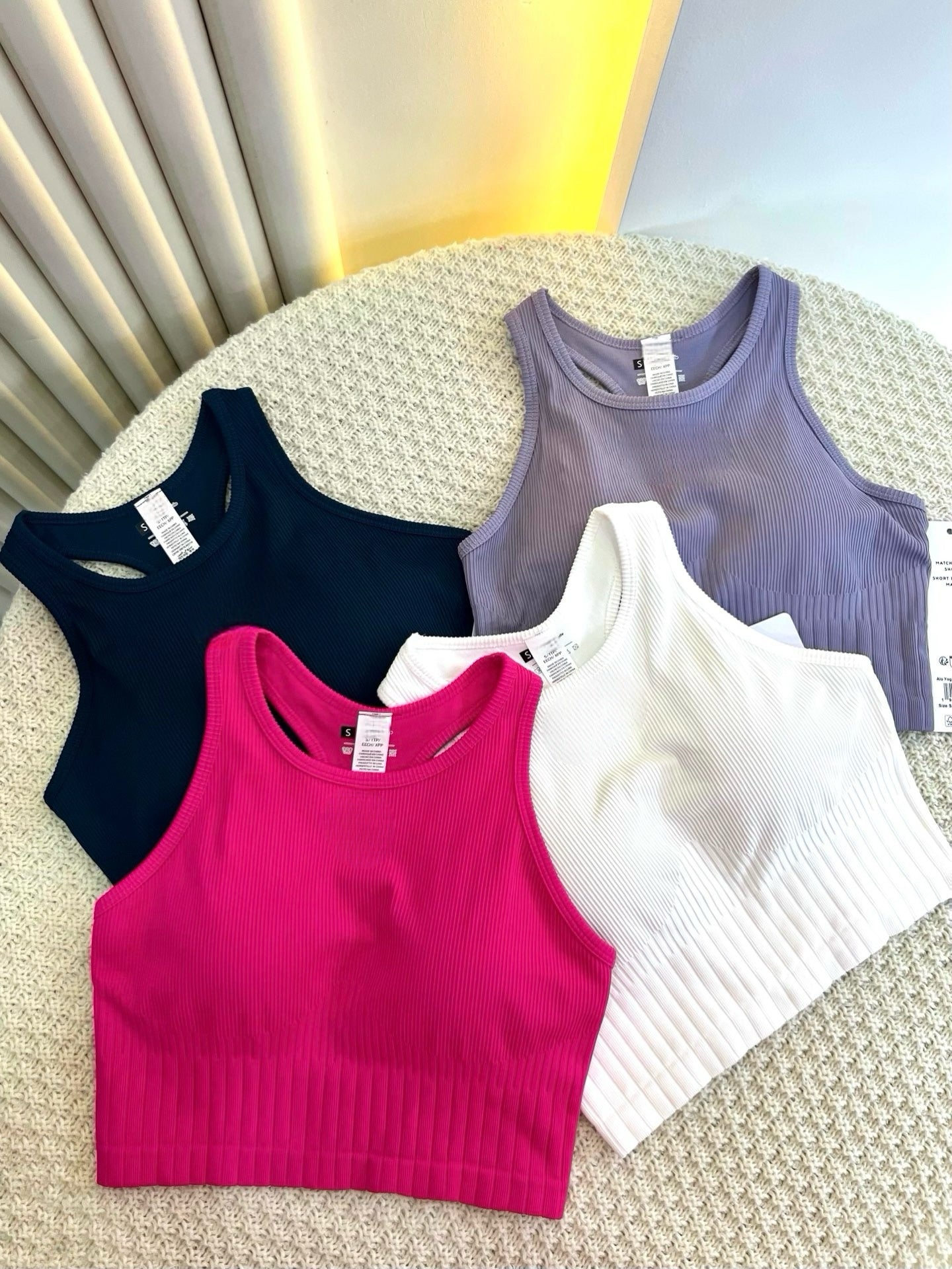 Sports Tank Tops Knitted Ribbed Chest Pad Medium Support  suitable for A to D cup sizes Casual Fitness Breathable Versatile Yoga Running Underwear