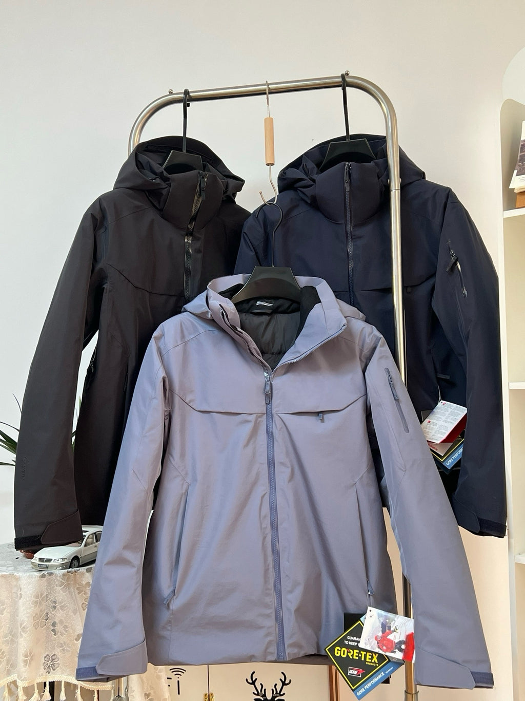 Unisex GORE-TEX Ski Down Jacket 750-Fill European Goose Down Waterproof Windproof Hooded Parka with Detachable Powder Skirt