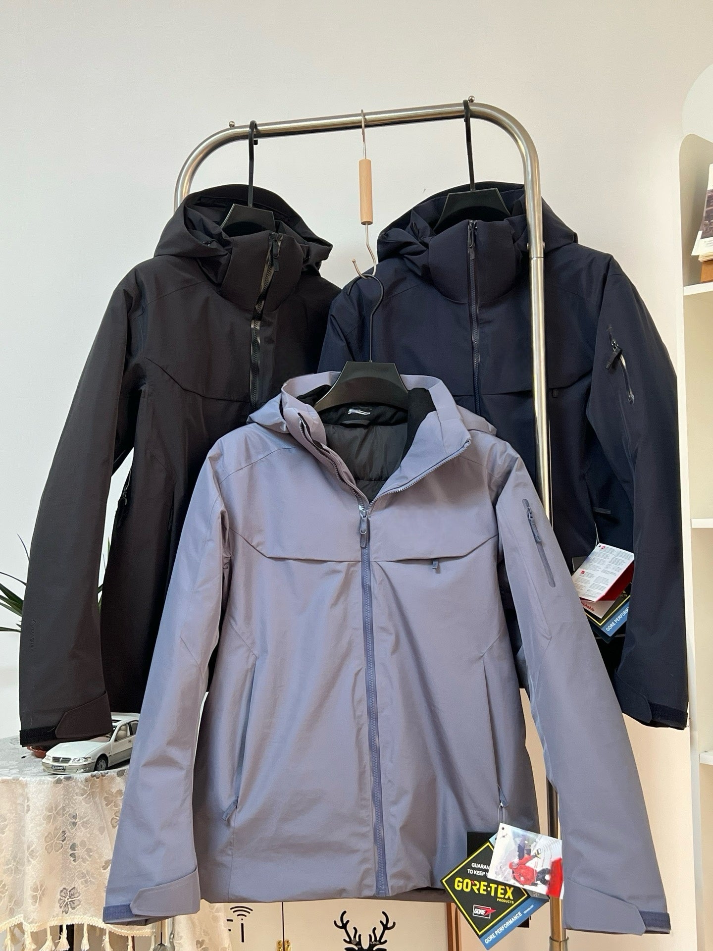 Unisex GORE-TEX Ski Down Jacket 750-Fill European Goose Down Waterproof Windproof Hooded Parka with Detachable Powder Skirt