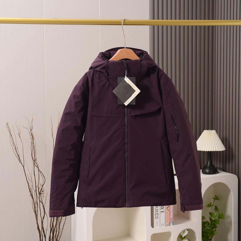 Unisex GORE-TEX Ski Down Jacket 750-Fill European Goose Down Waterproof Windproof Hooded Parka with Detachable Powder Skirt