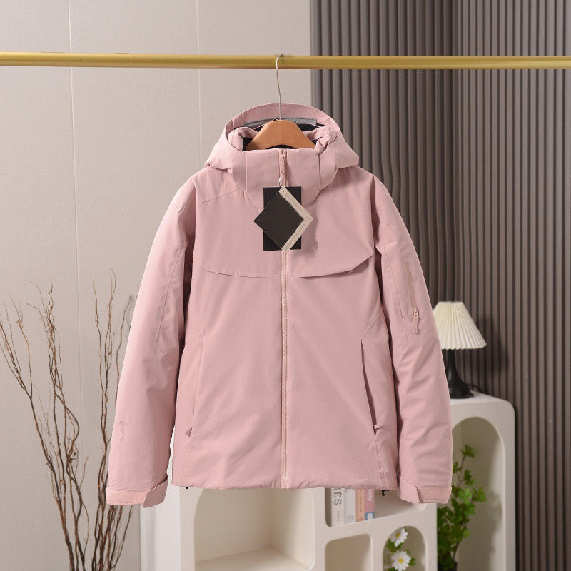 Unisex GORE-TEX Ski Down Jacket 750-Fill European Goose Down Waterproof Windproof Hooded Parka with Detachable Powder Skirt