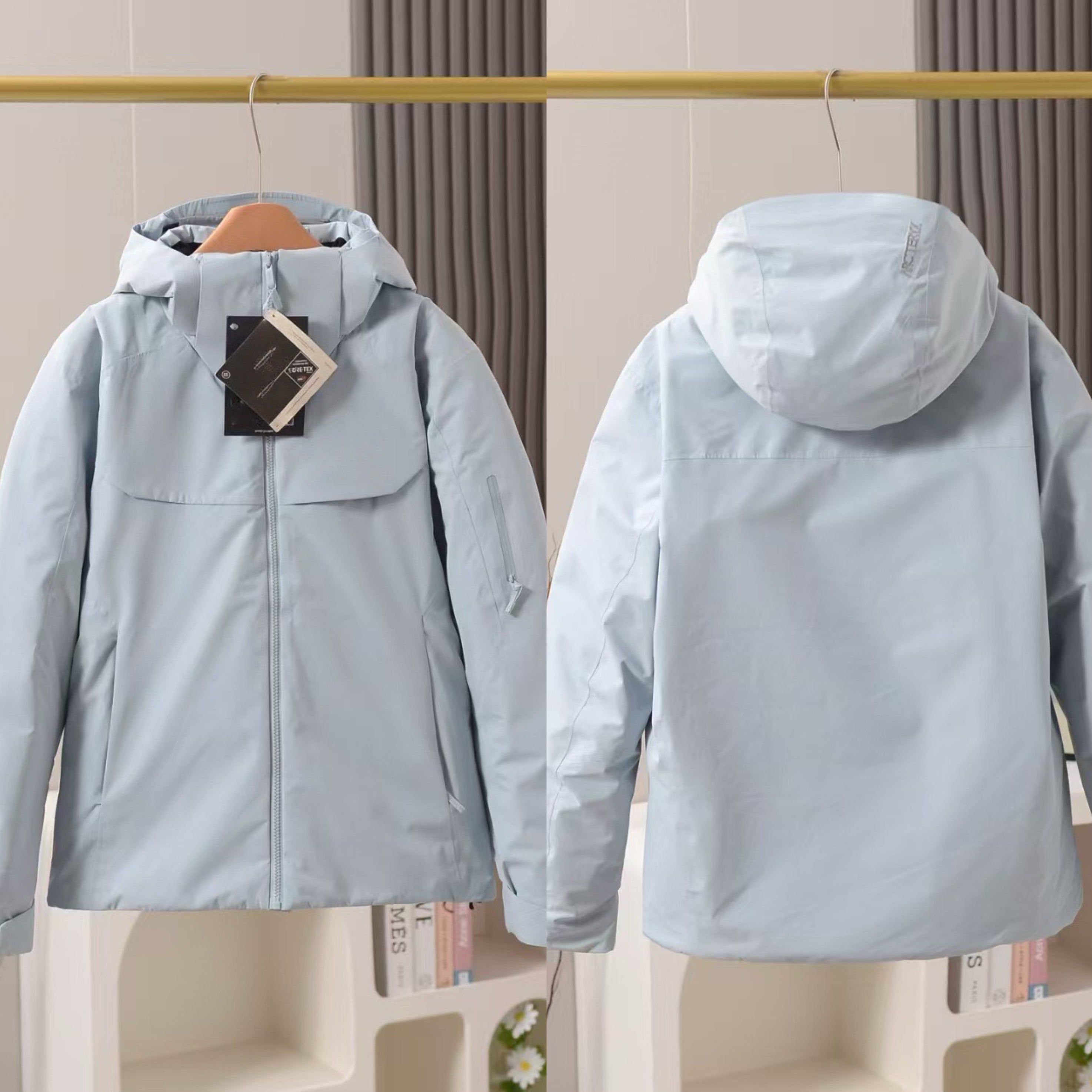 Unisex GORE-TEX Ski Down Jacket 750-Fill European Goose Down Waterproof Windproof Hooded Parka with Detachable Powder Skirt