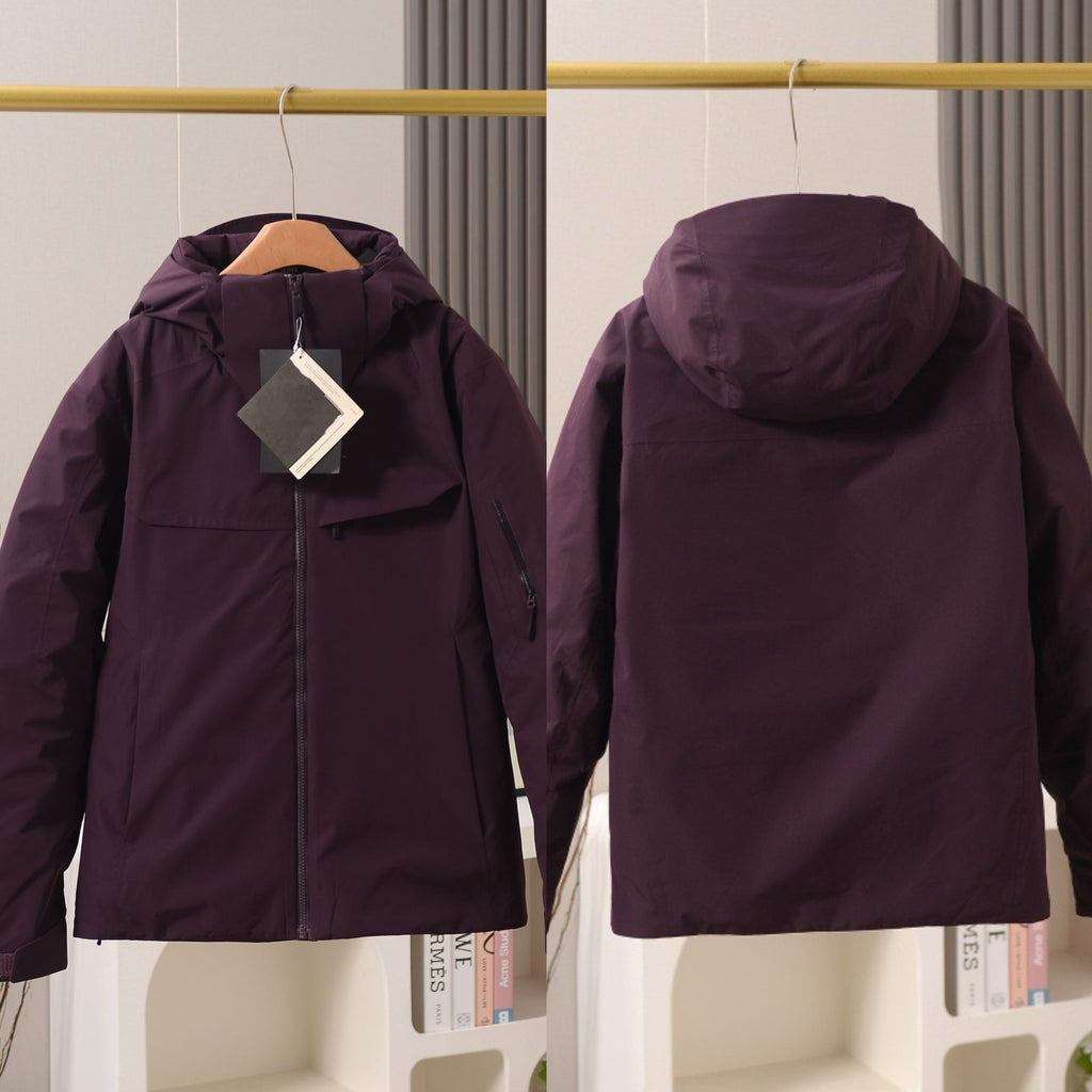 Unisex GORE-TEX Ski Down Jacket 750-Fill European Goose Down Waterproof Windproof Hooded Parka with Detachable Powder Skirt