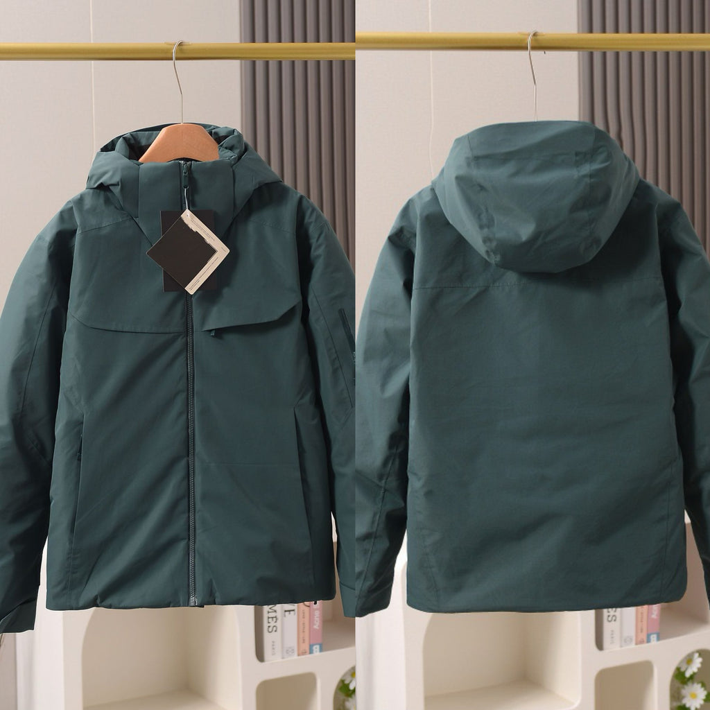 Unisex GORE-TEX Ski Down Jacket 750-Fill European Goose Down Waterproof Windproof Hooded Parka with Detachable Powder Skirt