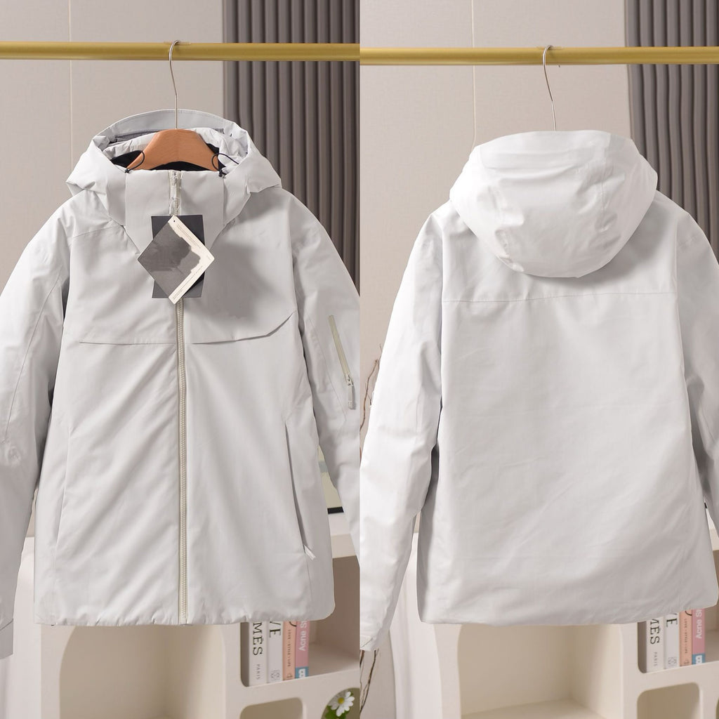 Unisex GORE-TEX Ski Down Jacket 750-Fill European Goose Down Waterproof Windproof Hooded Parka with Detachable Powder Skirt