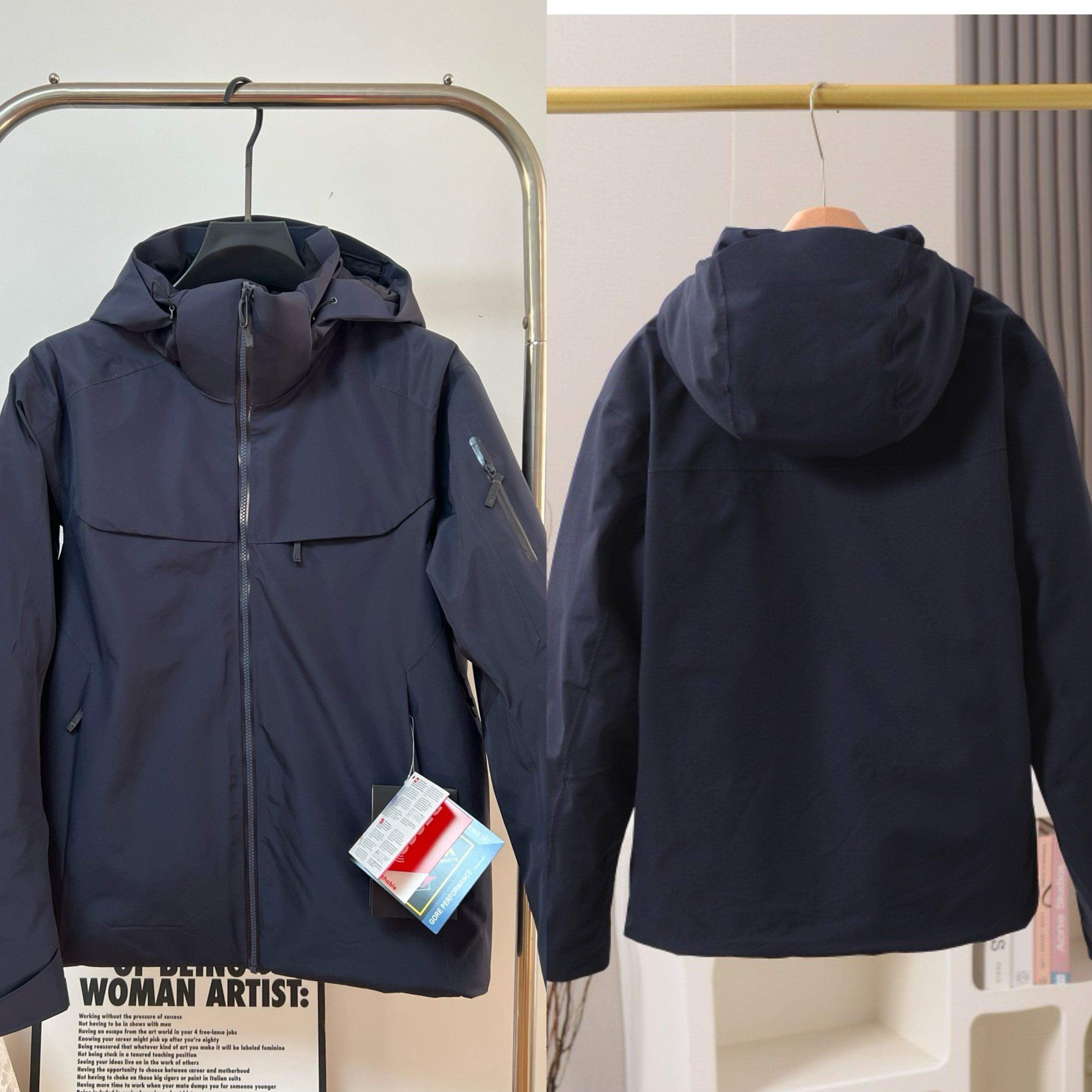 Unisex GORE-TEX Ski Down Jacket 750-Fill European Goose Down Waterproof Windproof Hooded Parka with Detachable Powder Skirt