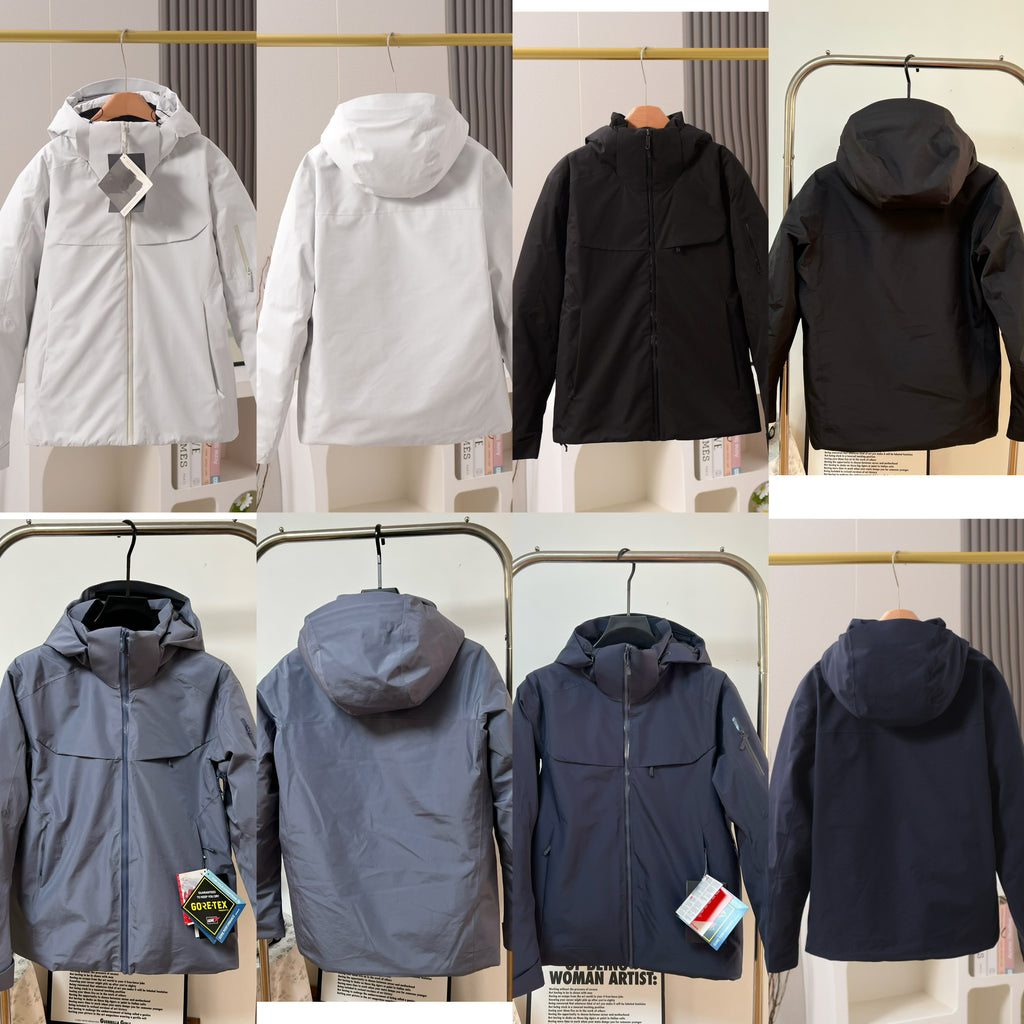 Unisex GORE-TEX Ski Down Jacket 750-Fill European Goose Down Waterproof Windproof Hooded Parka with Detachable Powder Skirt