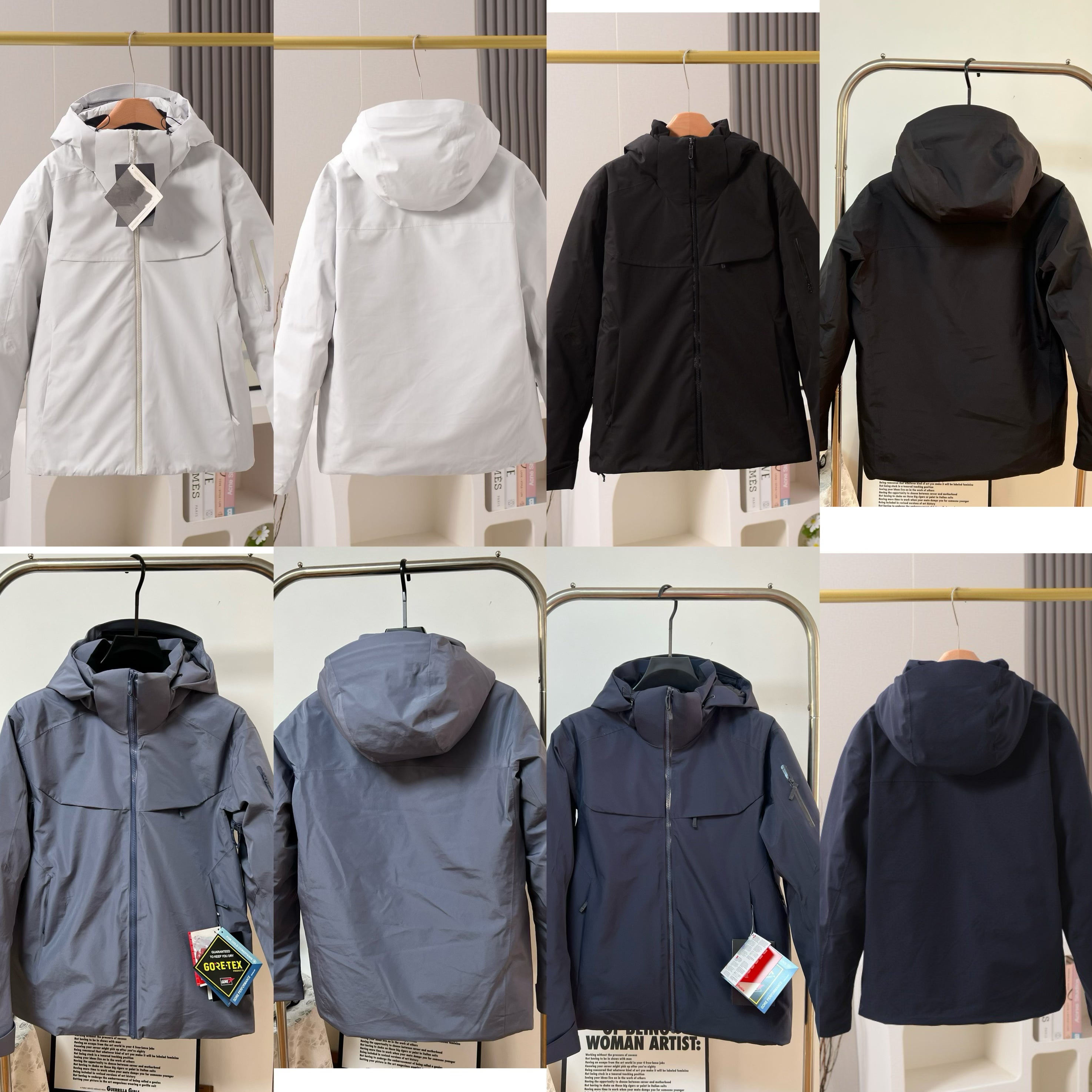 Unisex GORE-TEX Ski Down Jacket 750-Fill European Goose Down Waterproof Windproof Hooded Parka with Detachable Powder Skirt