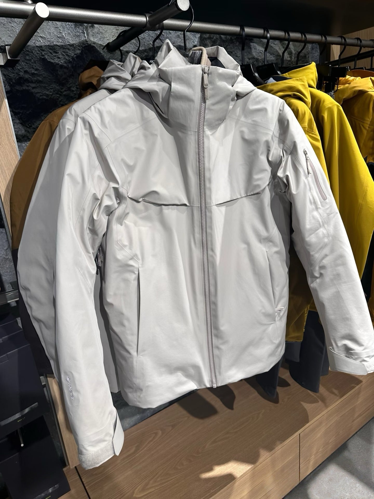 Unisex GORE-TEX Ski Down Jacket 750-Fill European Goose Down Waterproof Windproof Hooded Parka with Detachable Powder Skirt