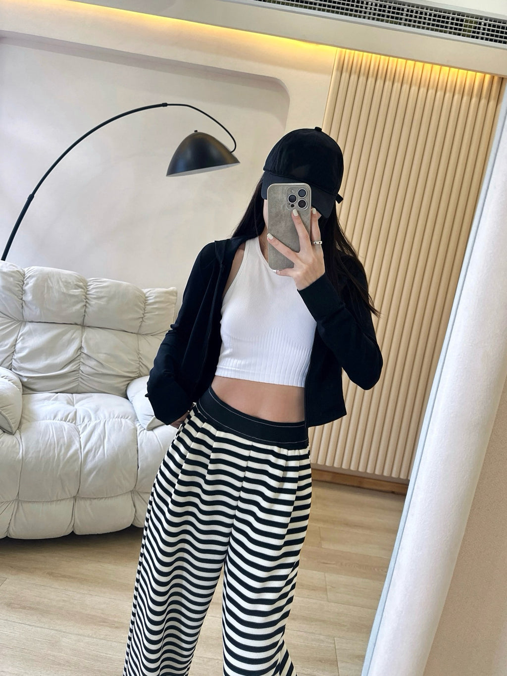 Yogo Effortless Chic Style Striped Wide-Leg Pants Draped Straight Knitted Slimming Versatile Elastic Waistband Casual Wide-Leg Pants