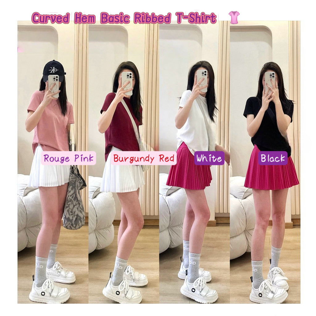 Curved Hem activewear 25 Summer Outdoor Casual Basic Anti-Stripe Versatile Breathable Round Neck Slimming Workout Tee – Loose Fit Yoga Performance Shirt – Flattering Athletic Top for All Body Types T-shirt New