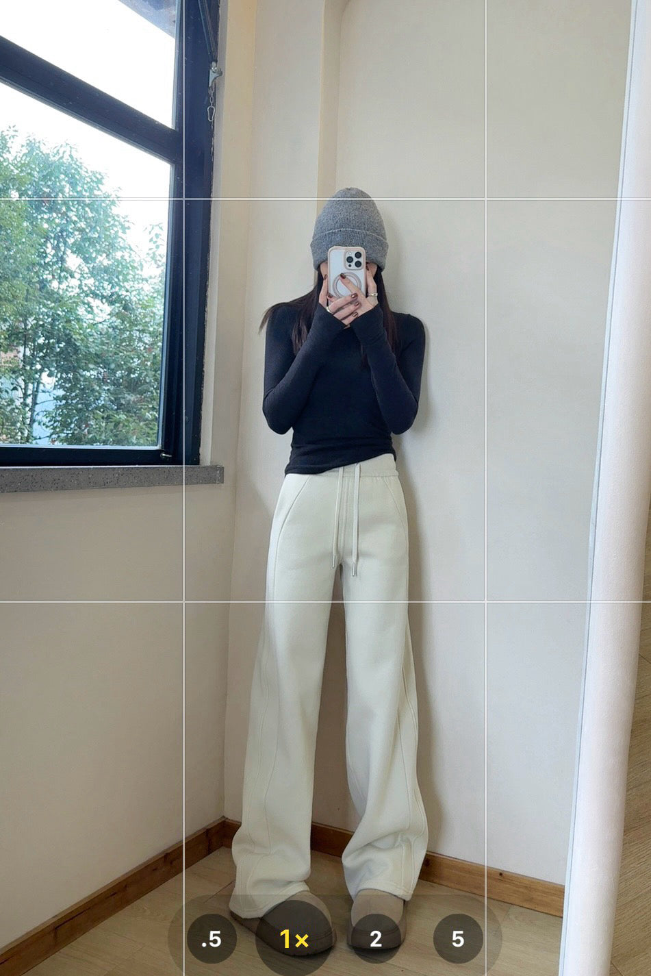 Scub Fleece-Lined High-Waisted Drawstring Wide-Leg Pants Warm Casual Versatile Slimming Autumn Winter Floor-Length Sweatpants 1266
