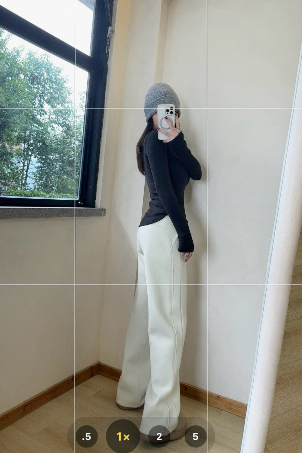 Scub Fleece-Lined High-Waisted Drawstring Wide-Leg Pants Warm Casual Versatile Slimming Autumn Winter Floor-Length Sweatpants 1266