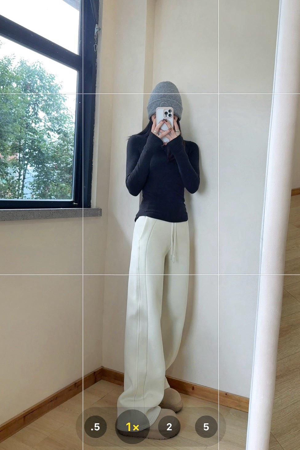 Scub Fleece-Lined High-Waisted Drawstring Wide-Leg Pants Warm Casual Versatile Slimming Autumn Winter Floor-Length Sweatpants 1266