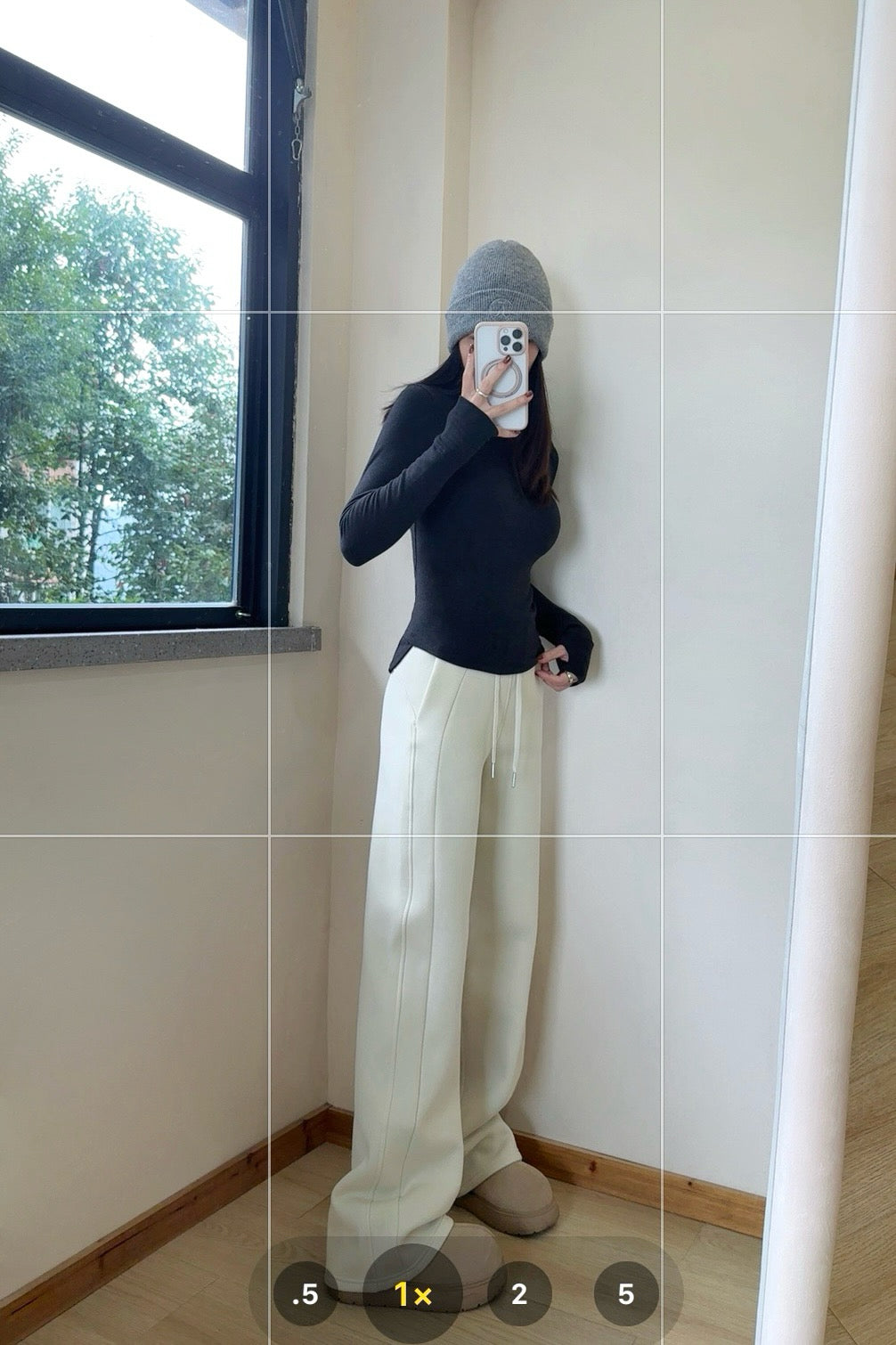 Scub Fleece-Lined High-Waisted Drawstring Wide-Leg Pants Warm Casual Versatile Slimming Autumn Winter Floor-Length Sweatpants 1266