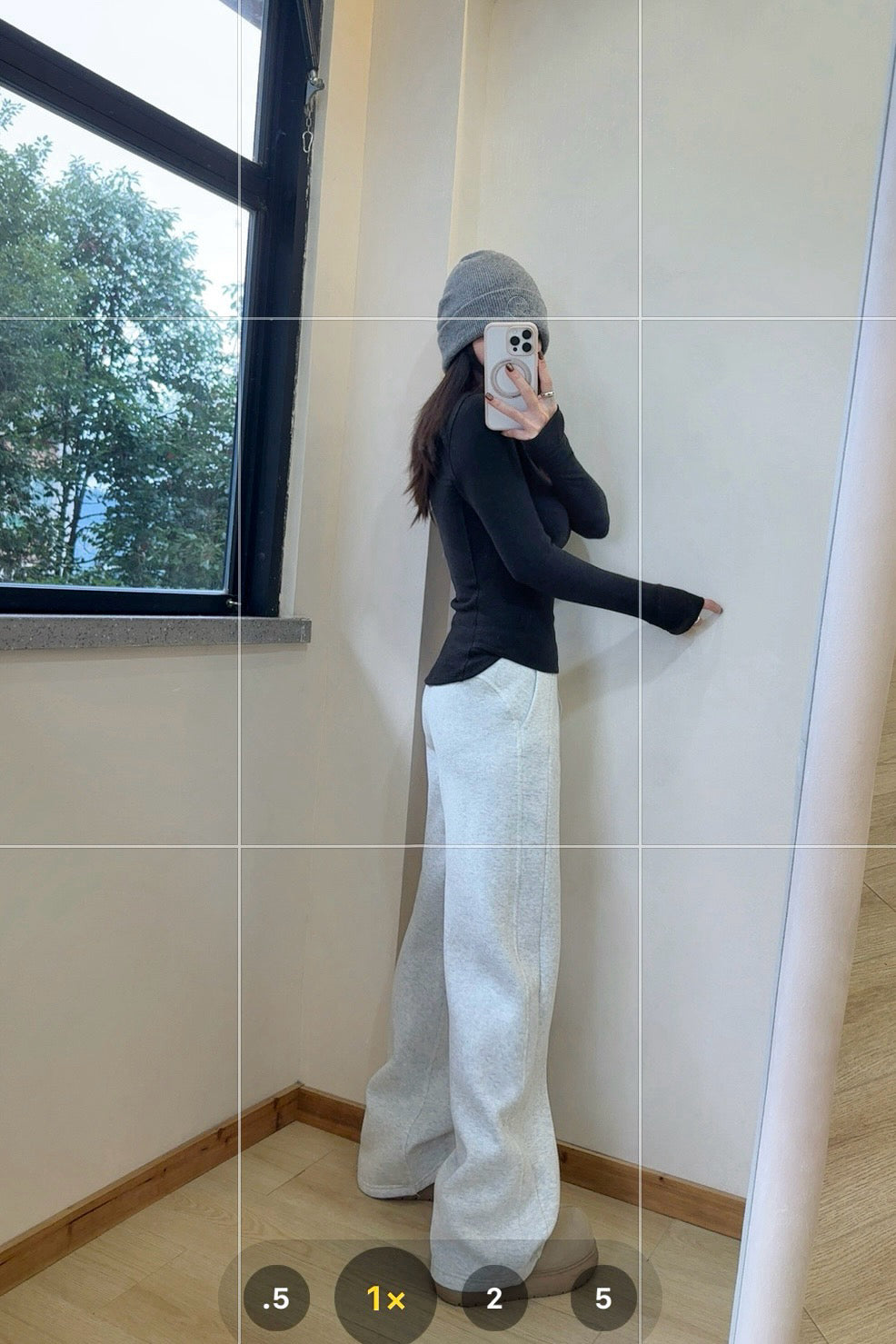 Scub Fleece-Lined High-Waisted Drawstring Wide-Leg Pants Warm Casual Versatile Slimming Autumn Winter Floor-Length Sweatpants 1266