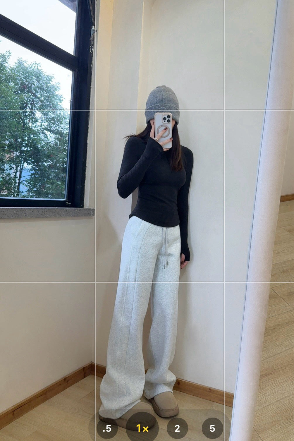 Scub Fleece-Lined High-Waisted Drawstring Wide-Leg Pants Warm Casual Versatile Slimming Autumn Winter Floor-Length Sweatpants 1266