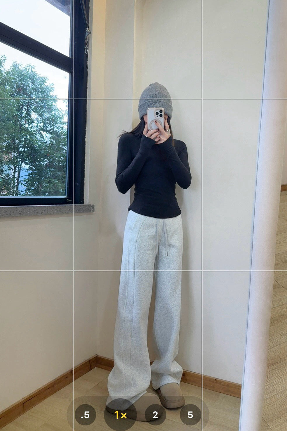 Scub Fleece-Lined High-Waisted Drawstring Wide-Leg Pants Warm Casual Versatile Slimming Autumn Winter Floor-Length Sweatpants 1266