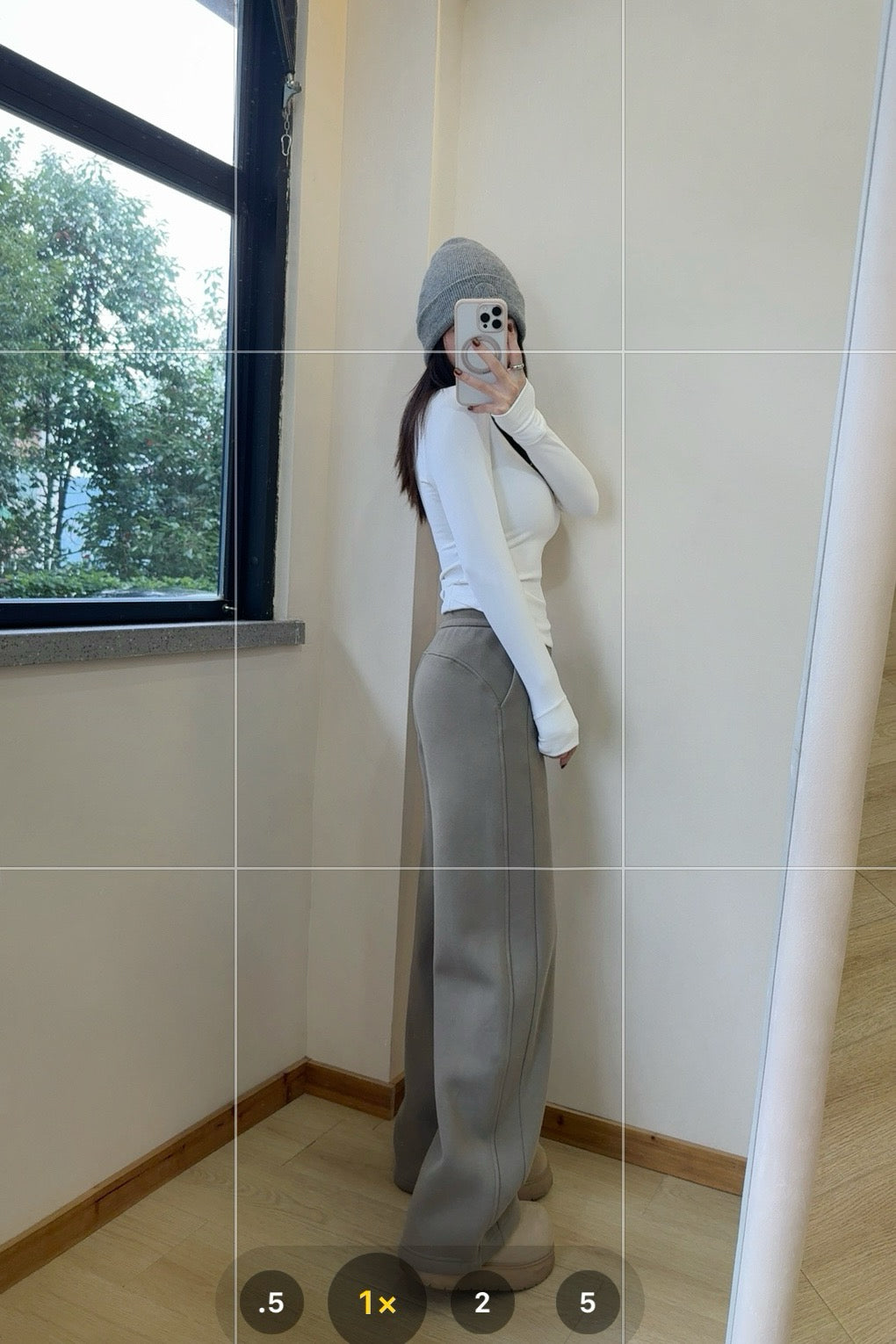 Scub Fleece-Lined High-Waisted Drawstring Wide-Leg Pants Warm Casual Versatile Slimming Autumn Winter Floor-Length Sweatpants 1266