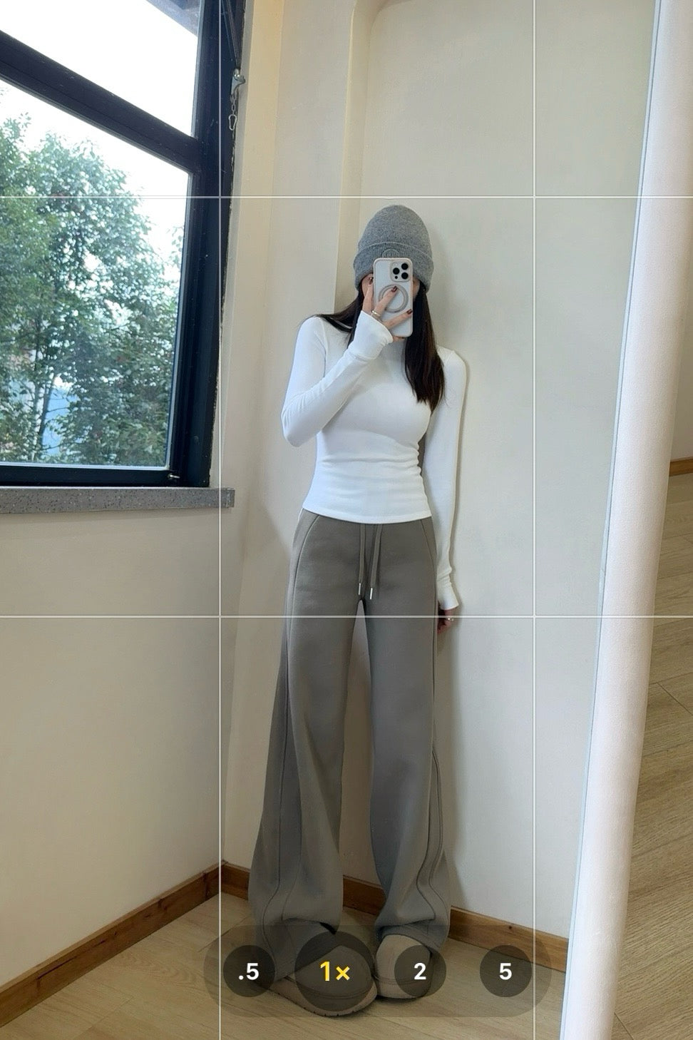 Scub Fleece-Lined High-Waisted Drawstring Wide-Leg Pants Warm Casual Versatile Slimming Autumn Winter Floor-Length Sweatpants 1266