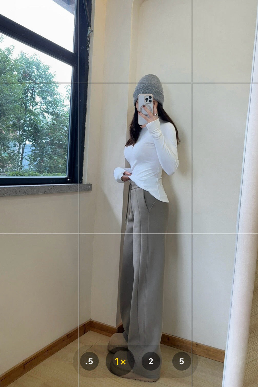 Scub Fleece-Lined High-Waisted Drawstring Wide-Leg Pants Warm Casual Versatile Slimming Autumn Winter Floor-Length Sweatpants 1266