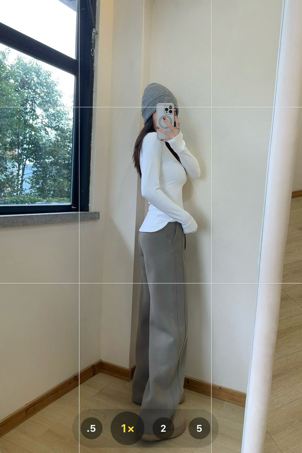 Scub Fleece-Lined High-Waisted Drawstring Wide-Leg Pants Warm Casual Versatile Slimming Autumn Winter Floor-Length Sweatpants 1266