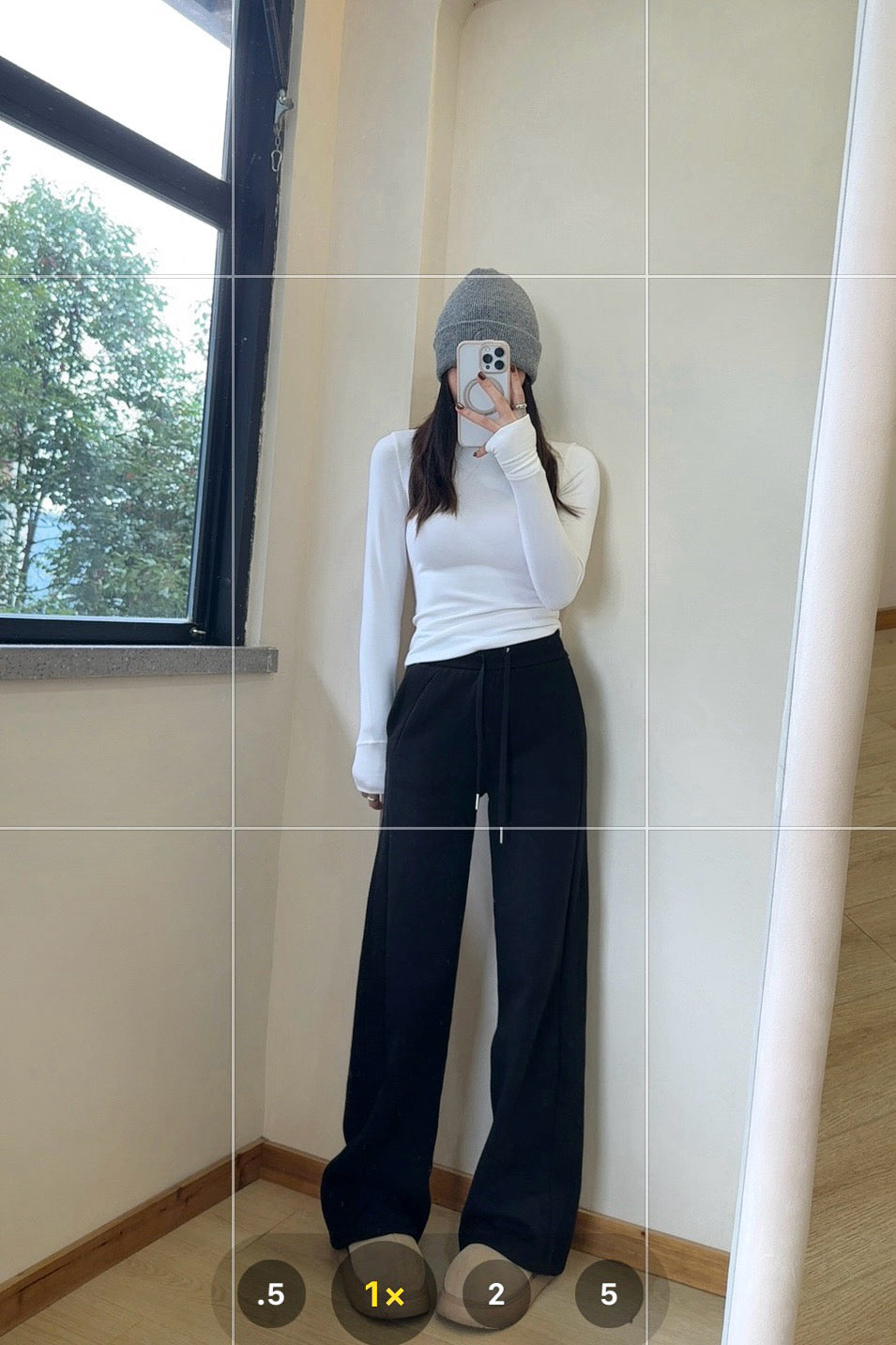 Scub Fleece-Lined High-Waisted Drawstring Wide-Leg Pants Warm Casual Versatile Slimming Autumn Winter Floor-Length Sweatpants 1266