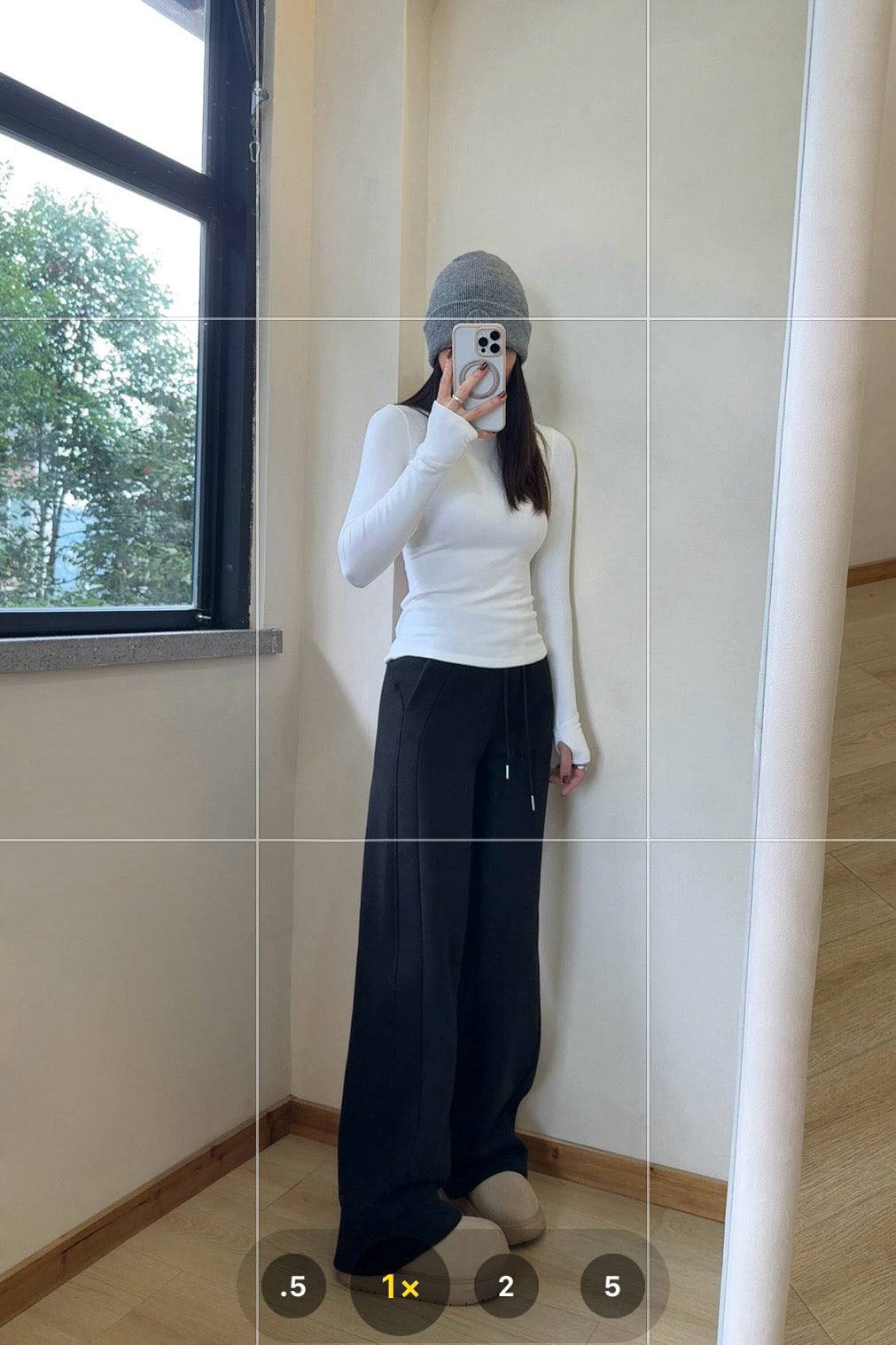 Scub Fleece-Lined High-Waisted Drawstring Wide-Leg Pants Warm Casual Versatile Slimming Autumn Winter Floor-Length Sweatpants 1266
