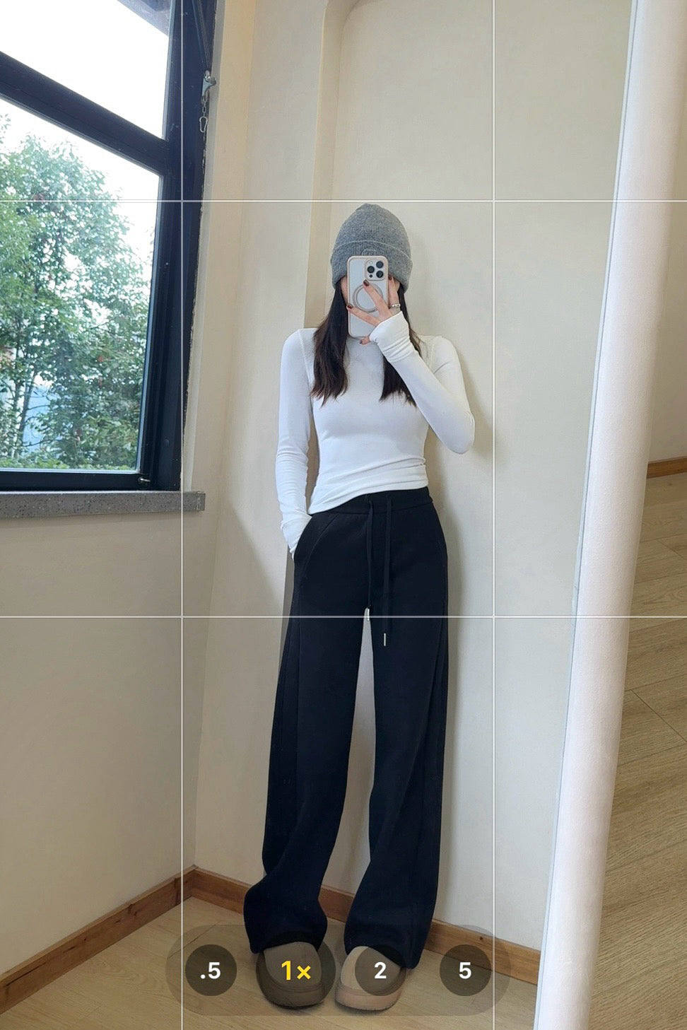 Scub Fleece-Lined High-Waisted Drawstring Wide-Leg Pants Warm Casual Versatile Slimming Autumn Winter Floor-Length Sweatpants 1266
