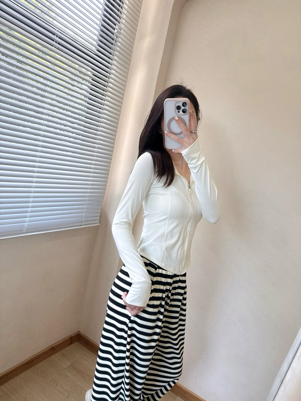 Yogo Effortless Chic Style Striped Wide-Leg Pants Draped Straight Knitted Slimming Versatile Elastic Waistband Casual Wide-Leg Pants