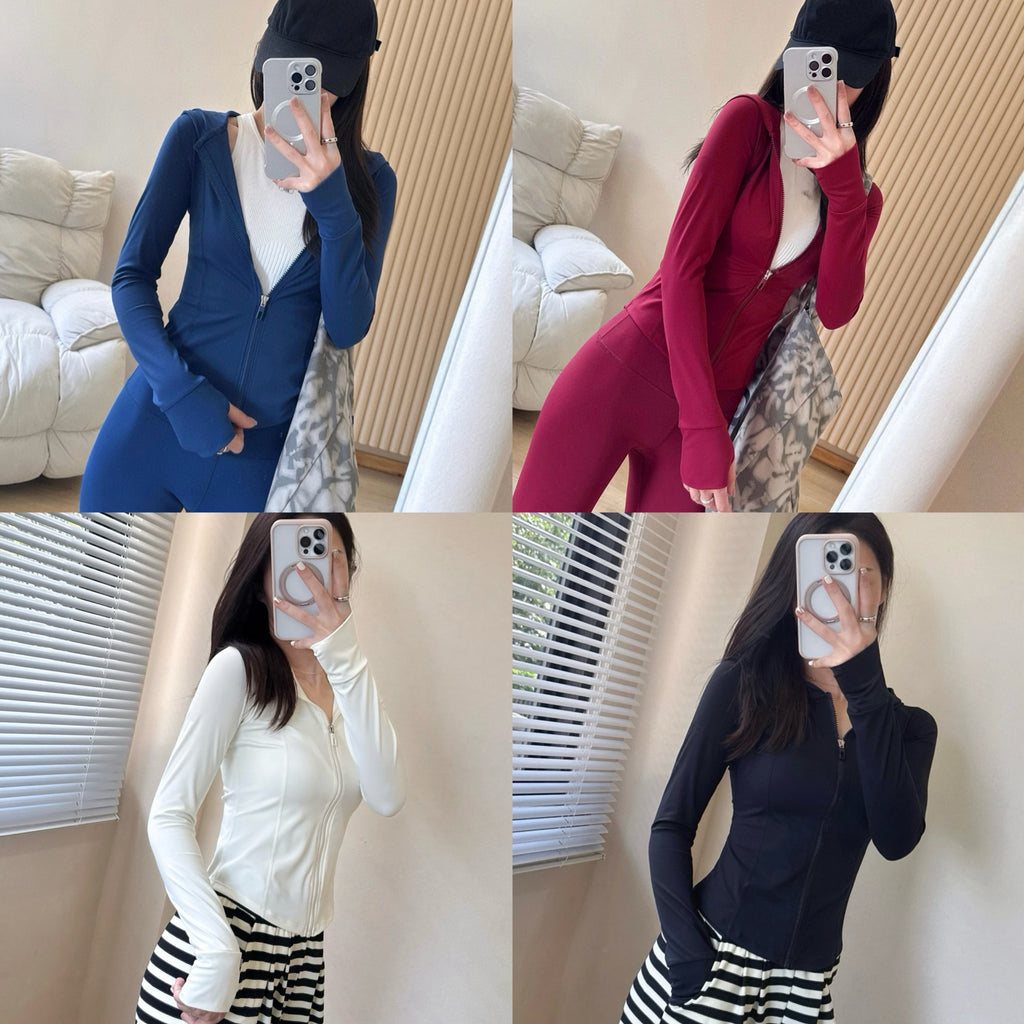 Yoga Sports Hooded Jacket Activewear Women Sun Protection Slim Fit Zipper Quick Dry Breathable Running Casual Fitness Clothing