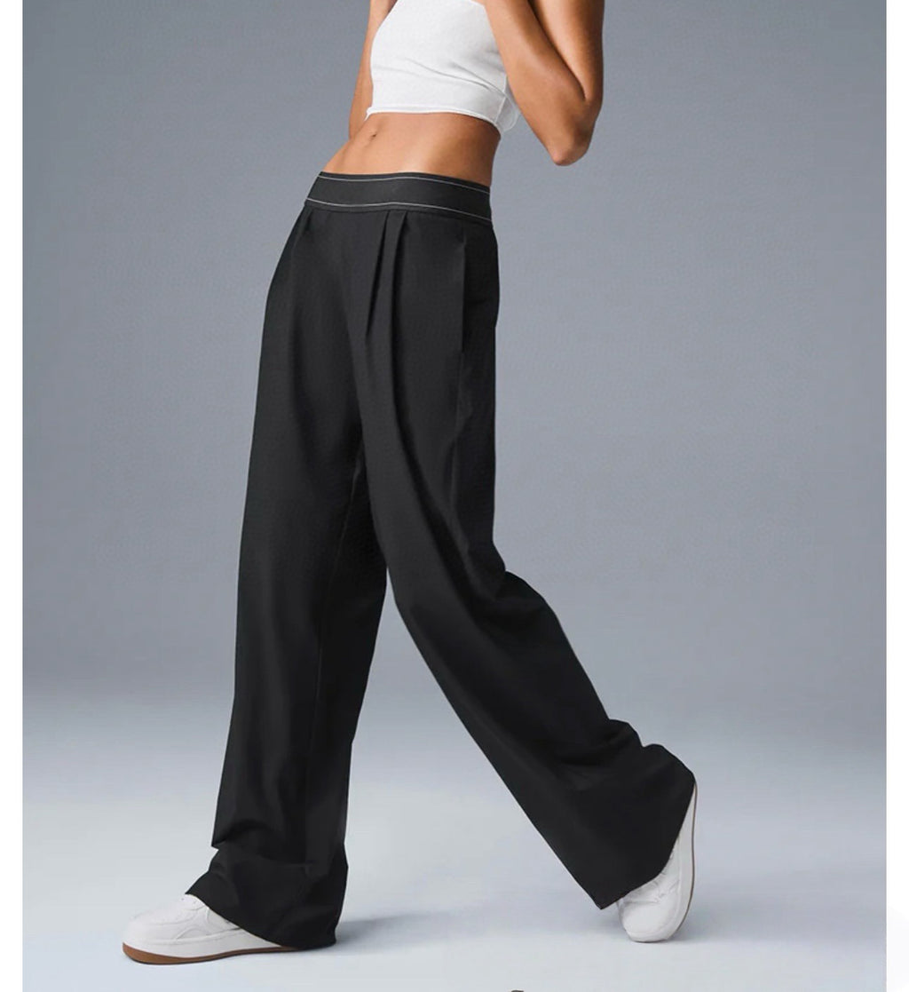 Suit up High Waist Suit Pants Women Elastic Waistband Casual Versatile Wide Leg Draped Slimming Loose Long Pants Upgraded Effortless Chic High-Drape Slimming Trousers for Tall Look Breathable Summer Pants