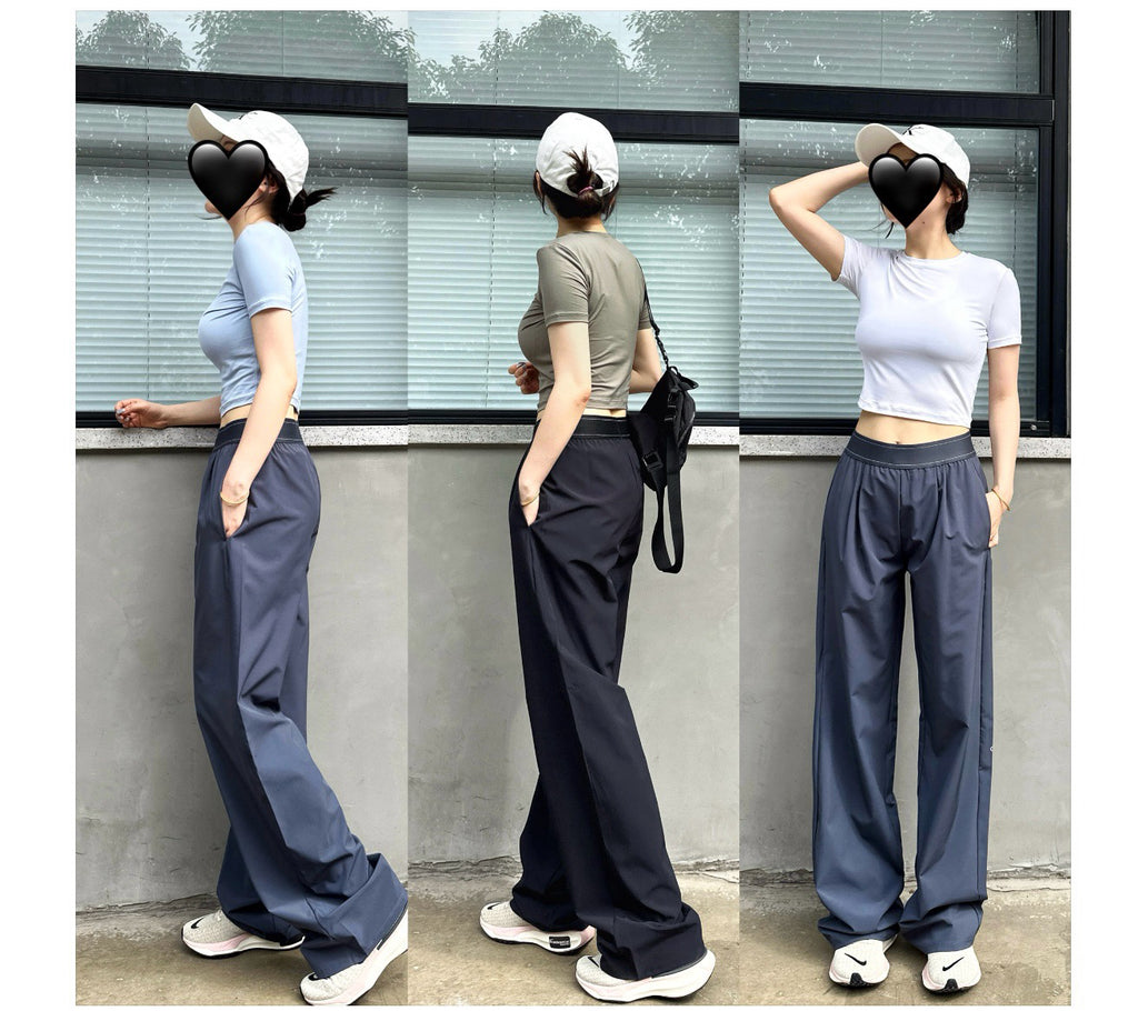 Suit up High Waist Suit Pants Women Elastic Waistband Casual Versatile Wide Leg Draped Slimming Loose Long Pants Upgraded Effortless Chic High-Drape Slimming Trousers for Tall Look Breathable Summer Pants