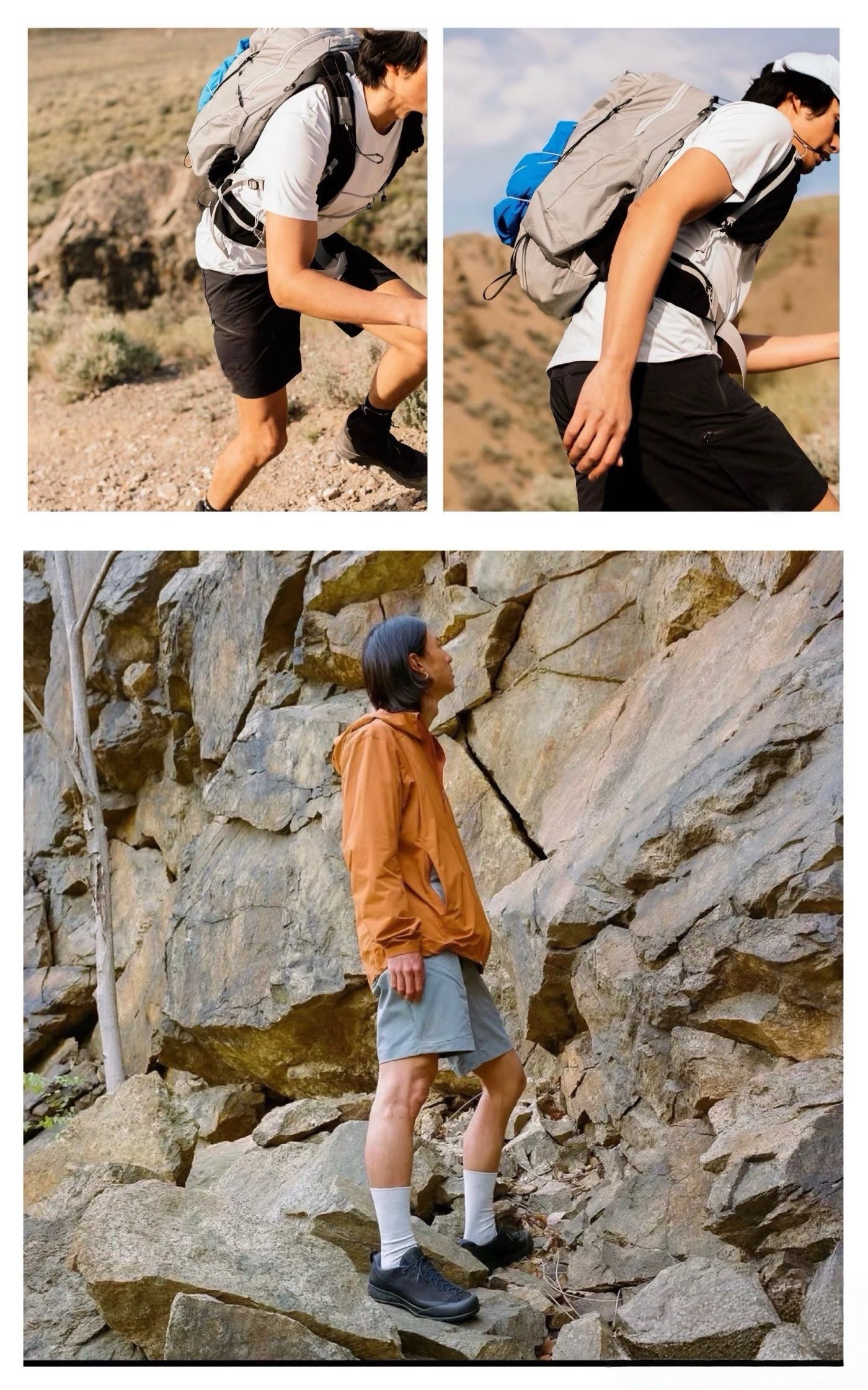 Unisex Quick-Dry Outdoor Hiking Shorts Lightweight Breathable Grey Black